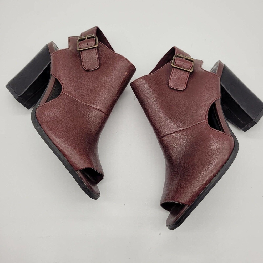 Seychelles womens battery oxblood Open Toe Heeled Ankle Boots sz 6 leather red - Picture 4 of 10
